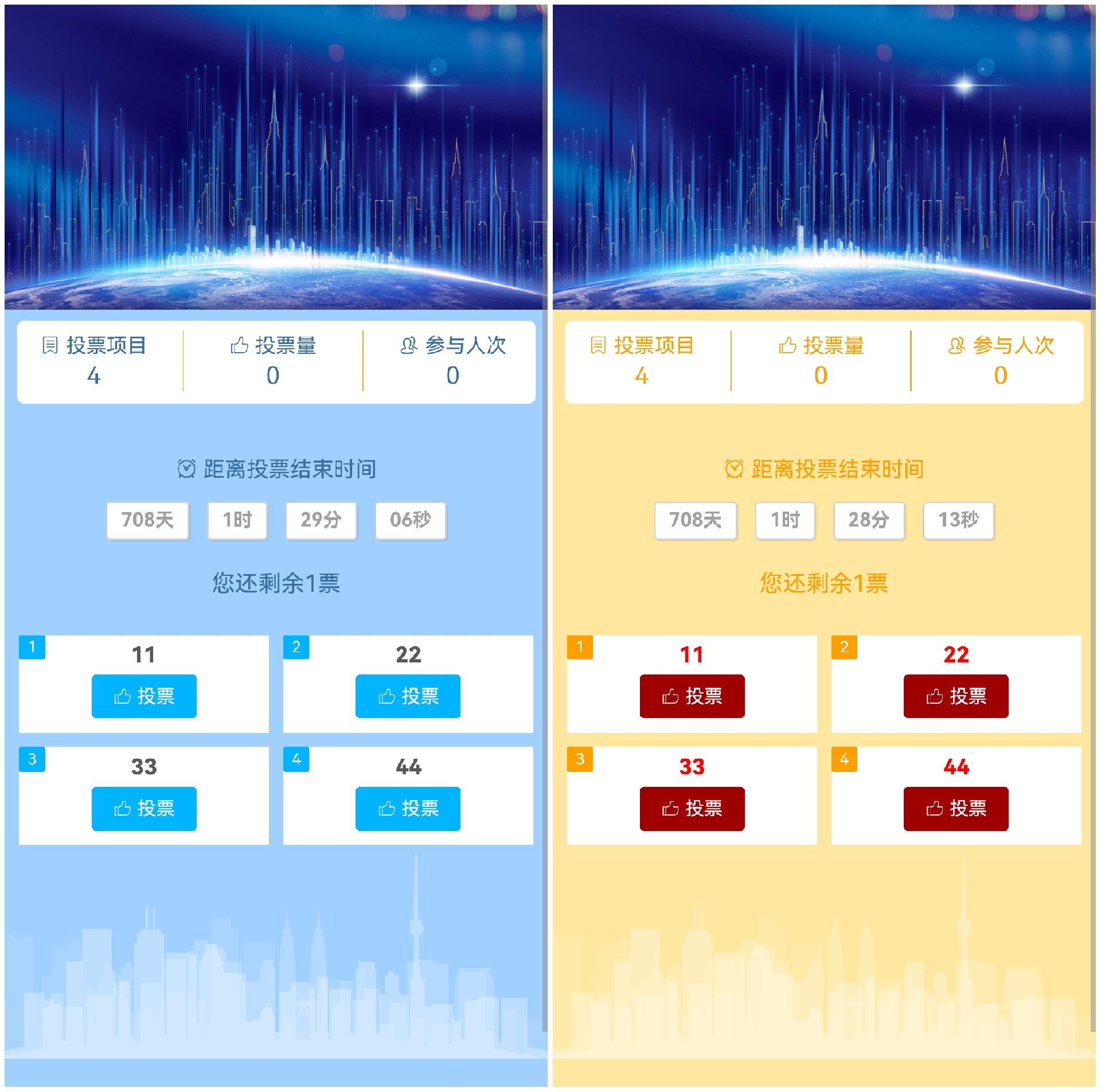 云互動(dòng)現(xiàn)場(chǎng)實(shí)時(shí)投票功能微信頁(yè)面新增自定義投票項(xiàng)目名稱(chēng)、角標(biāo)背景以及投票按鈕顏色